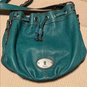 Fossil Teal Drawstring Leather Shoulder Bag